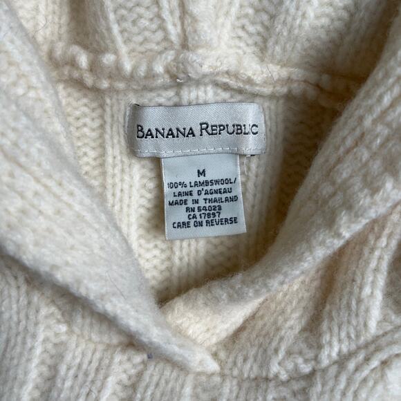 Vintage Banana Republic Hood Vest 100% Lambwool Medium Heavy Cable Knit Sweater - Picture 5 of 7